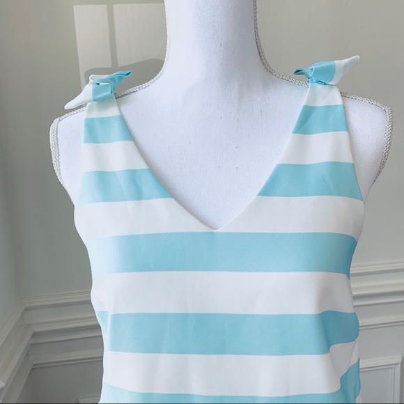 SUGAR LIPS BLUE WHITE STRIPED PLUM TOP WITH BOWS - Picture 5 of 11